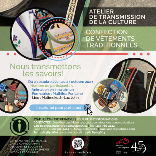 ATELIER DE TRANSMISSION DE LA CULTURE – CONFECTION DE VÊTEMENTS TRADIONNELS – DU 23 AU 27 OCTOBRE 2023
